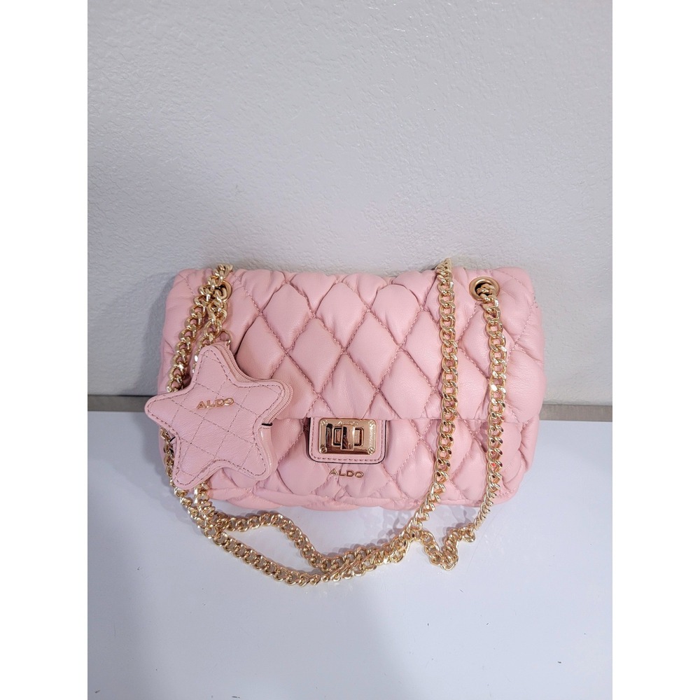 Aldo Womens Quilted Crossbody Bag Pink OS Gold Chain Star Charm Shoulder Purse - Picture 7 of 8